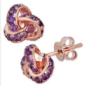 Amethyst Love Knot Stud Earrings